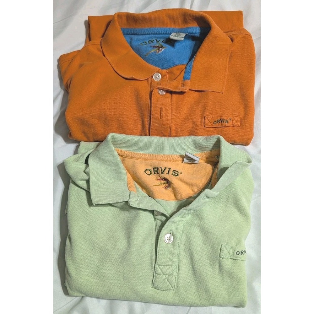 Orvis Men's Signature Fly Fishing Polo Bundle Green & Orange Size L & Large Tall